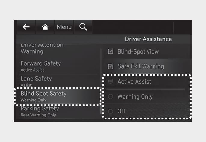 Blind-Spot Collision-Avoidance Assist settings